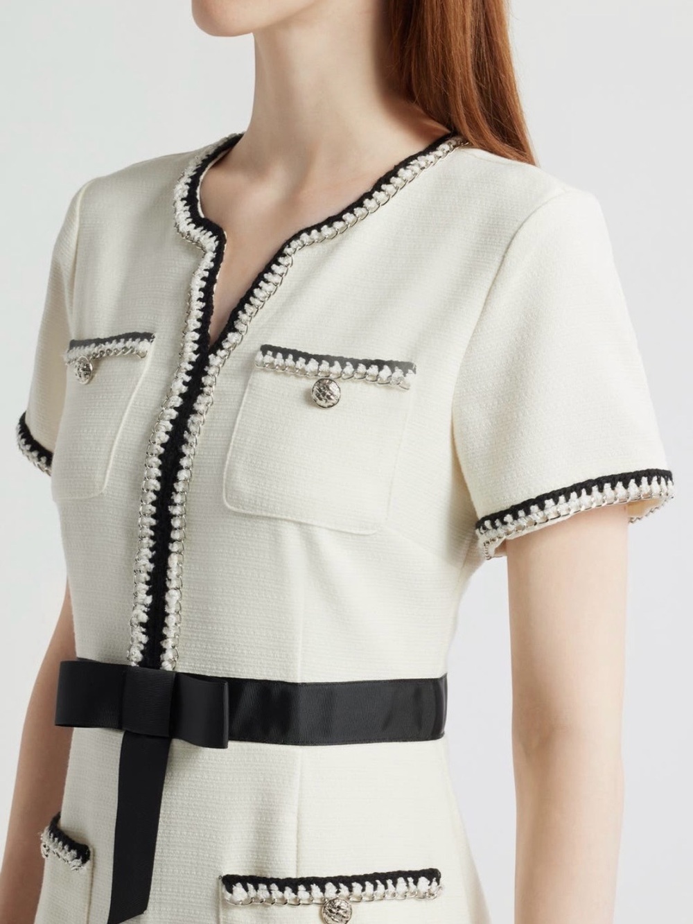 Tahari ASL Contrast Trim Short Sleeve Dress - Picture 4 of 6